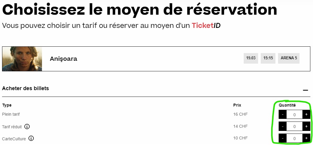 Achat de place pour le FIFF23, tarif