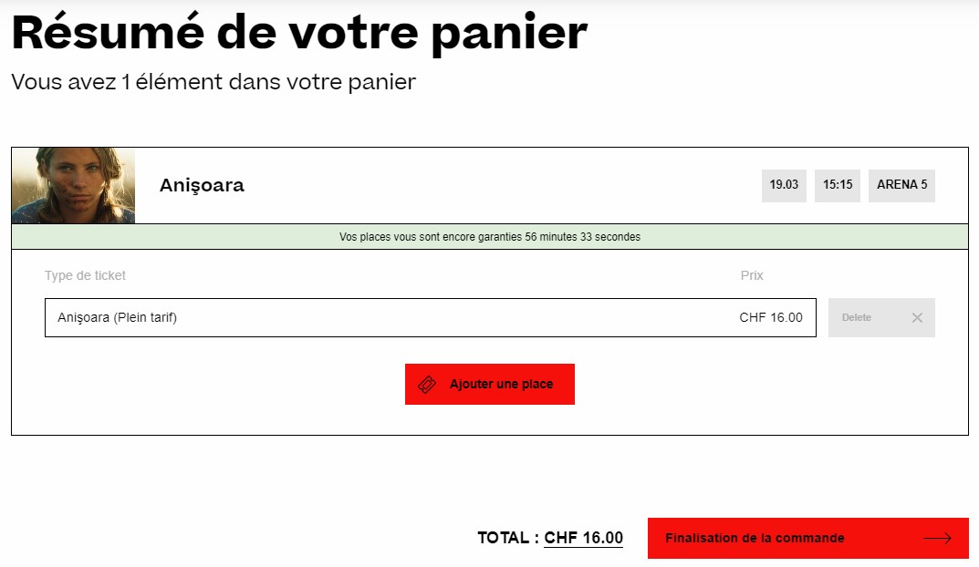 Achat de place pour le FIFF23, panier