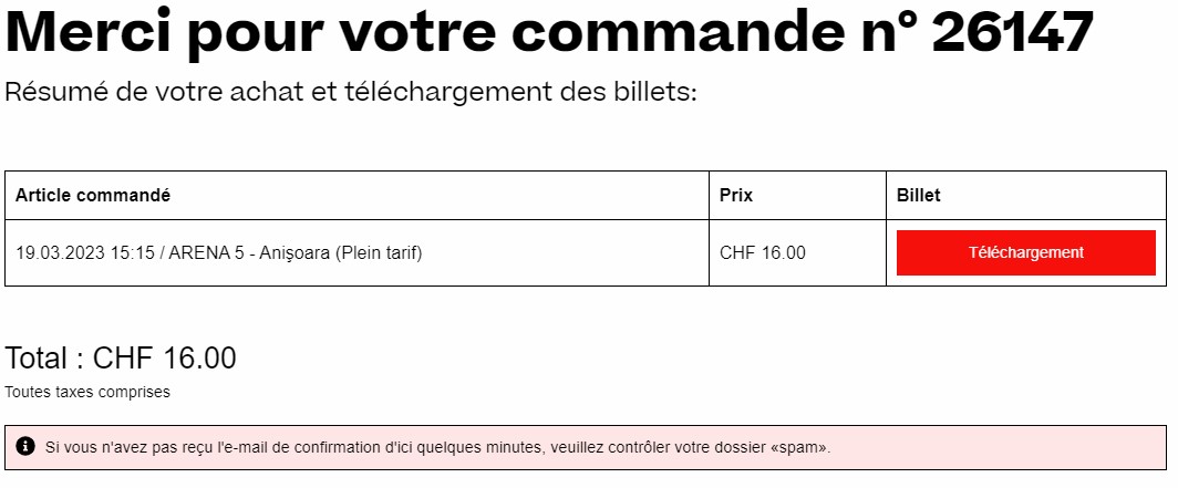 Achat de place pour le FIFF23, confirmation