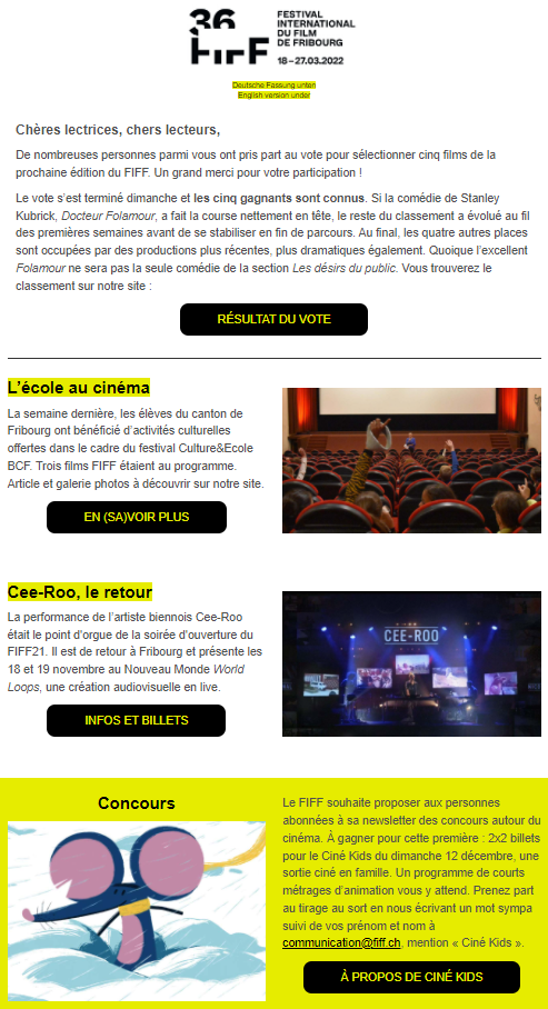 La newsletter du FIFF de novembre 2021